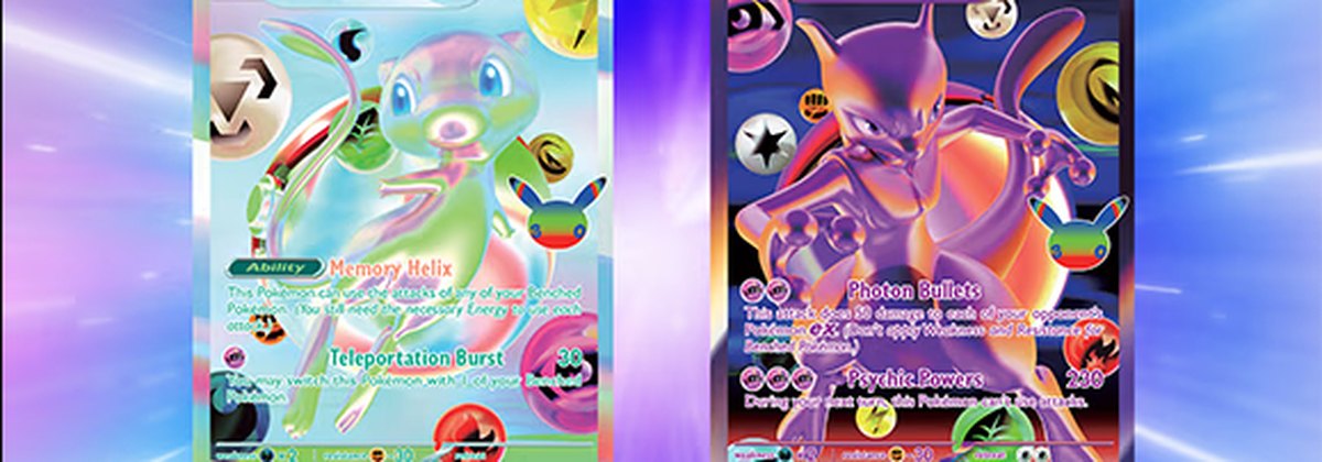Mew ex and Mewtwo ex Futuristic rare cards from Pokemon TCG 30th Celebration